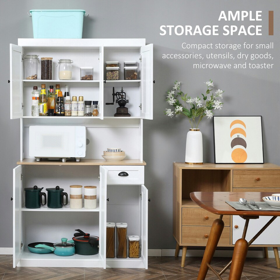 image 1 of HOMCOM Kitchen Cupboard Storage Cabinet with Adjustable Shelves, White