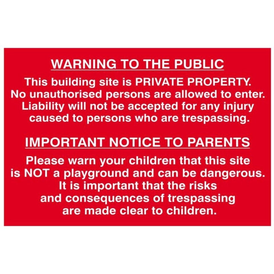 Scan Building Site Warning To Public & Parents - Pvc Sign 600 X 400mm - Multi Colour - 400 x 600mm