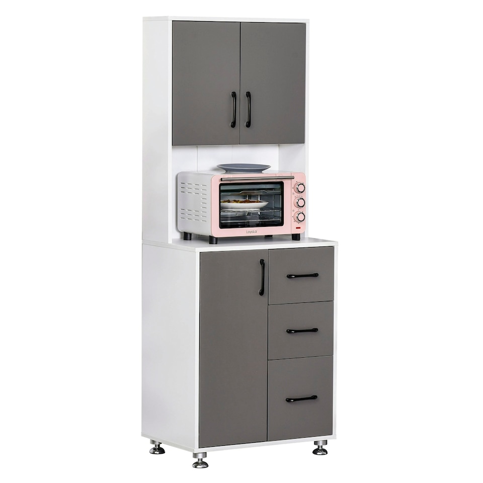 image 1 of HOMCOM Modern Kitchen Cupboard Storage Organiser Microwave Cabinet Grey