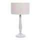image 3 of ValueLights Victoria Grey Wood Traditional Stem Table Lamp with Grey Fabric Drum Shade and LED Bulb