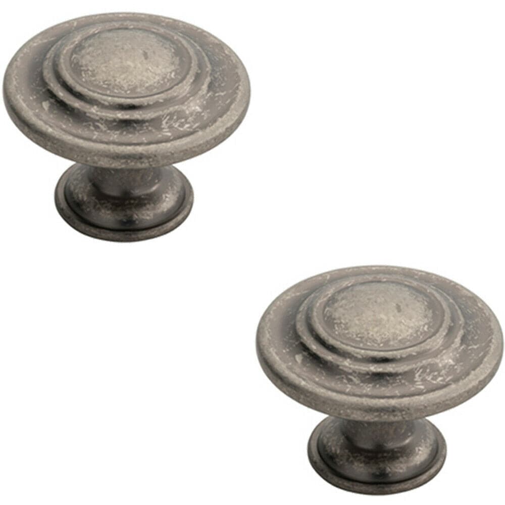 Loops 2x Round Ringed Pattern Door Knob 32mm Diameter Pewter Cabinet Handle