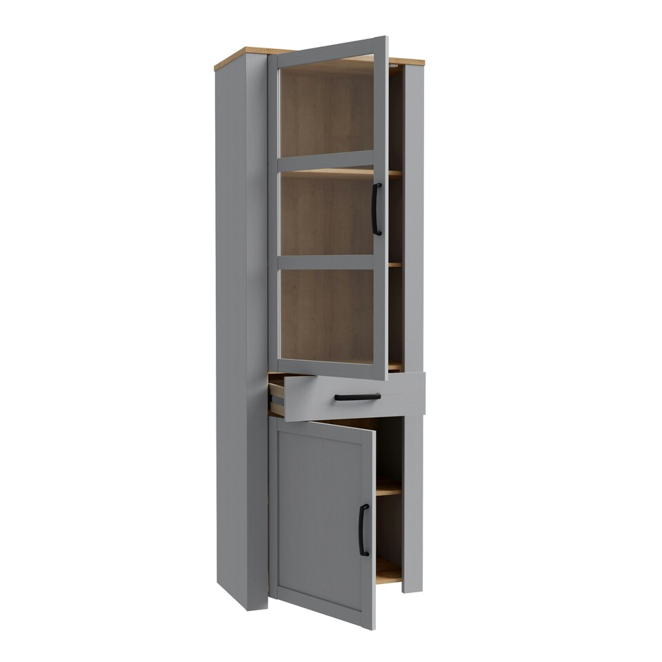 image 1 of Bohol Narrow Display Cabinet inc. 2x LED Lights in Riviera Oak/Grey Oak