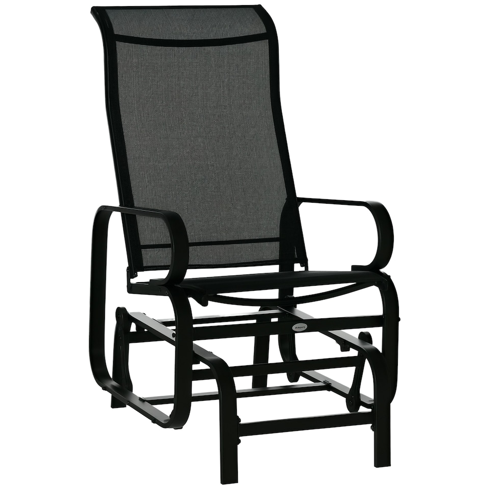 image 1 of Outsunny Outdoor Gliding Rocking Chair w/ Metal Frame for Patio, Garden, Black