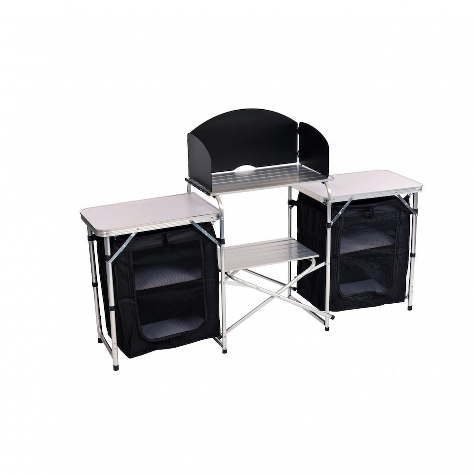 image 1 of Oypla Large Portable Folding Outdoor Aluminium Camping Travel Kitchen Work Top Black