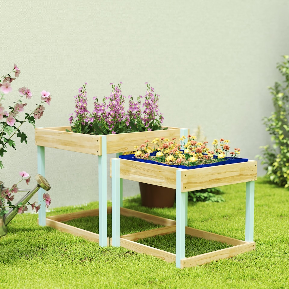 image 1 of AIYAPLAY 2 PCS Wooden Sandpits, Sand and Water Play Tables with Bottom Liner