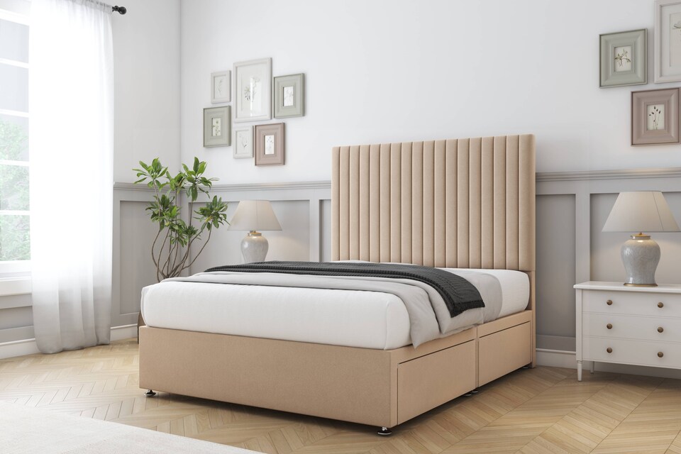image 1 of Sloomy Manhattan Pebble Plush Divan Bed With Mattress 2 Drawers Footend With 54" Floor Standing Headboard 6' Super King | Brown | Pebble | Super King | 1