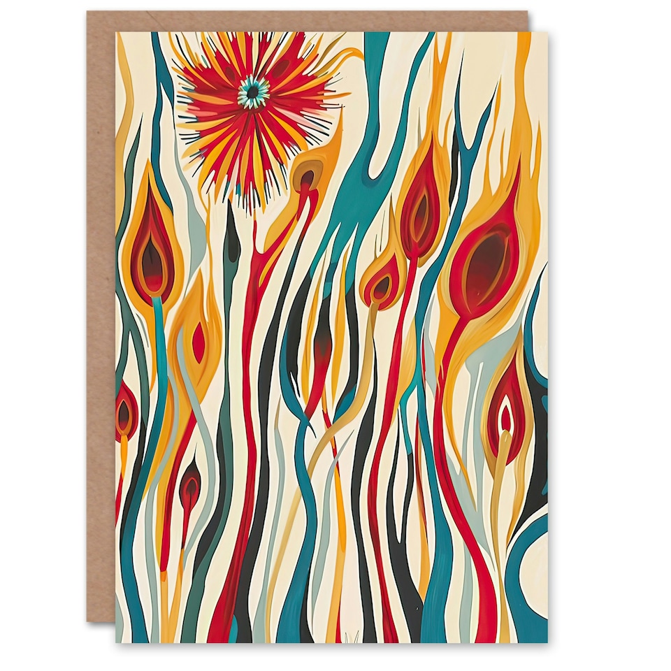 image 1 of Abstract Matchsticks Fire Flower Design Him Her Birthday Card