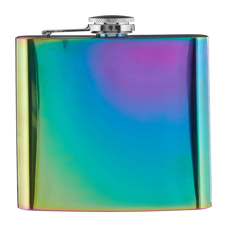 image 1 of Interiors by Premier Oil Slick Hip Flask, Trendy 5oz Stainless Steel Flask With Iridescent Finish And Secure Screw Cap,