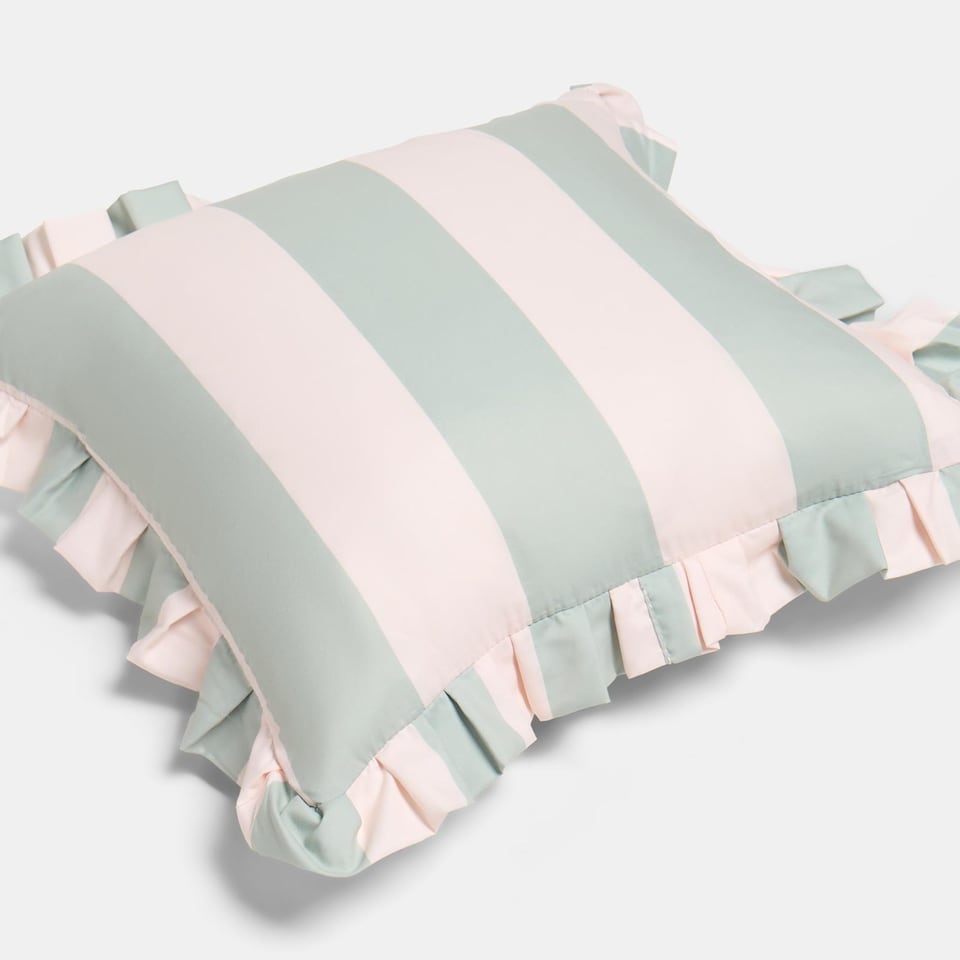 image 1 of OHS 2 x Stripe Garden Cushion Covers Outdoor Water Resistant | Multi | Sage/Cream