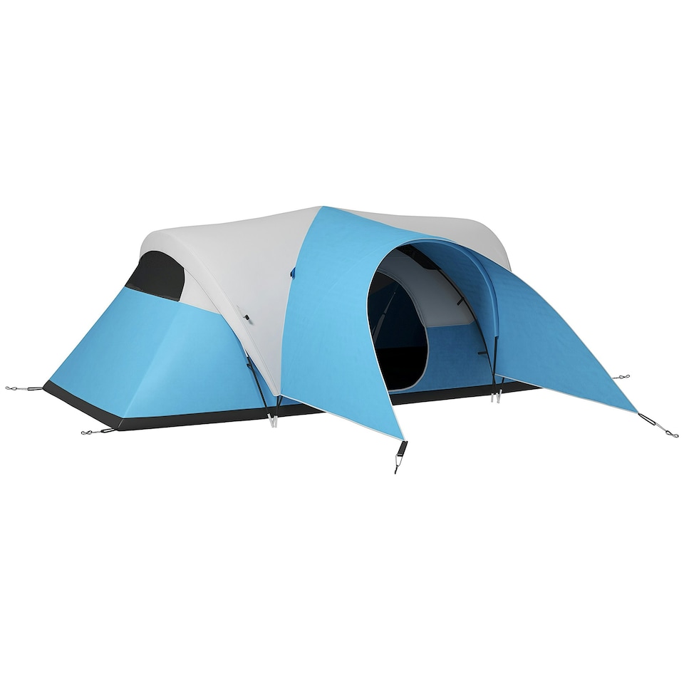 image 1 of Outsunny 3000mm Waterproof Camping Tent w/ Porch & Sewn in Groundsheet, Blue