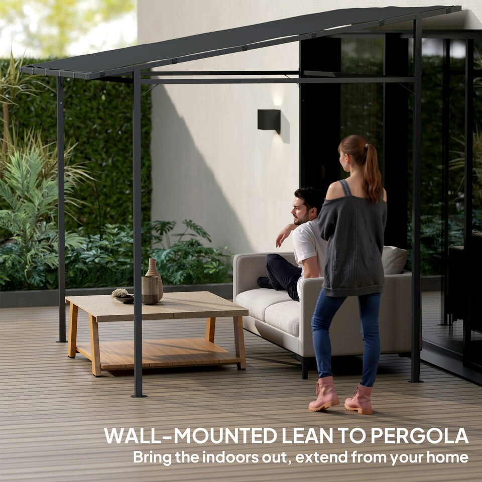 image 1 of Outsunny 2.4 x 2.4 m Wall Mounted Pergola Gazebo, UPF30+, Dark Grey
