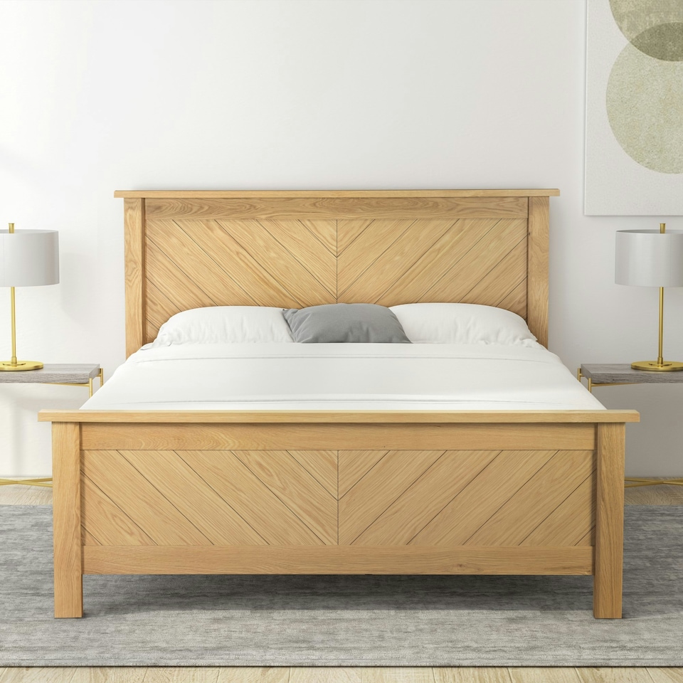image 1 of 5ft King Size Real Oak Wood Bed Frame.Chevron Solid Panel Wooden Bed Frame Bedstead