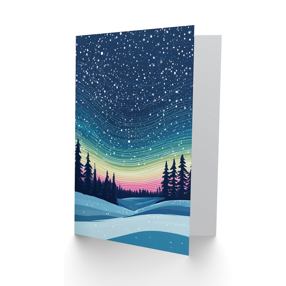 image 1 of Arctic Forest Snowfall Colourful Sky Blank For Him Or Her Art Xmas Festive Christmas Card