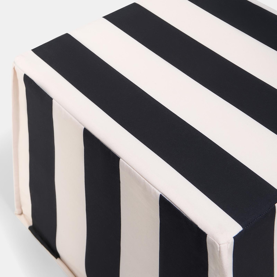 image 1 of OHS Stripe Print Garden Pouffe Outdoor Stool Footrest Table Side Chair | Multi | Black/Cream