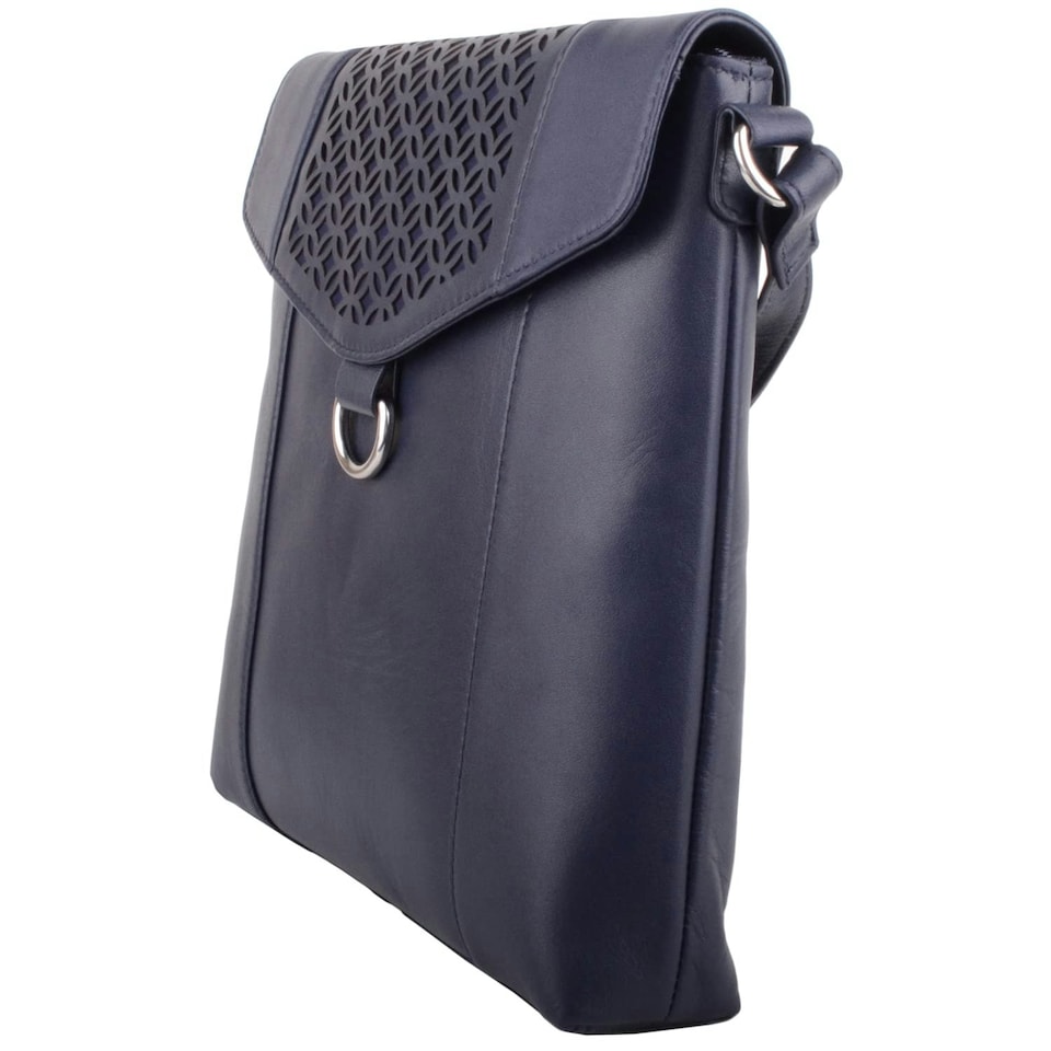 image 1 of Leather Magnetic Fastening Adjustable Strap Cross Body Shoulder Bag Blue | Navy
