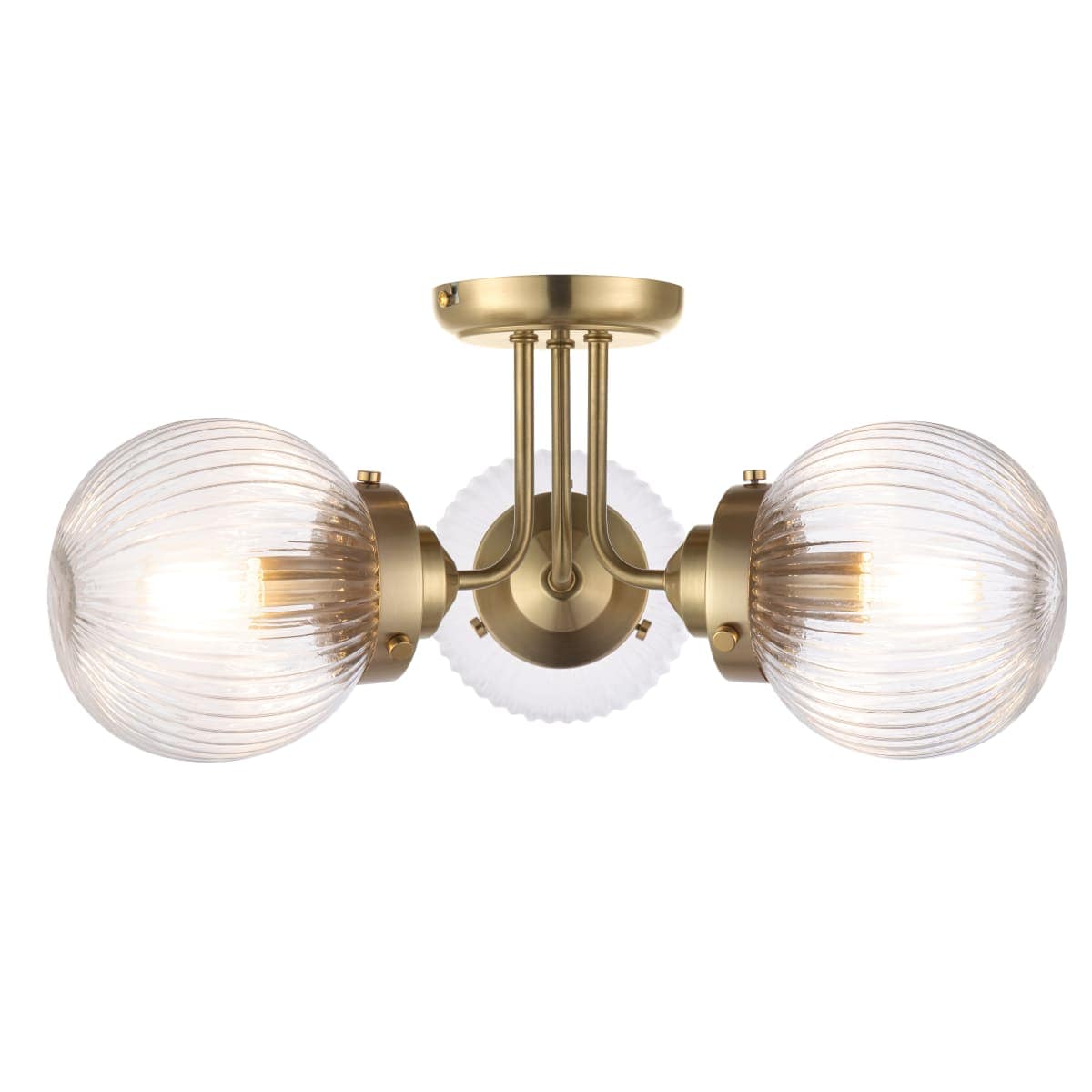 COSYLYTE Finley Bathroom 3-Light Ribbed Glass Ceiling Light - Brass 21.5cm