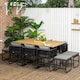 image 2 of Outsunny 10 Seater Rattan Cube Garden Furniture Set, Rattan Dining Set with Cushions, Outdoor Dining Table and Chairs with 6 Armchairs, 4 Stools, Rectangular Wood Grain Plastic Top Table, Black