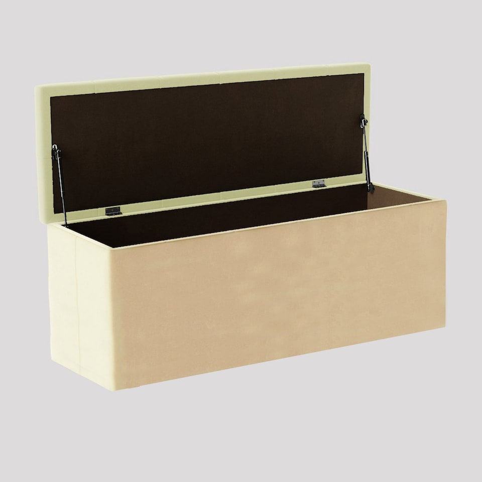 image 1 of 180cm Luna Chesterfield Ottoman Storage Box - Cream Plush Velvet Upholstered Blanket Box