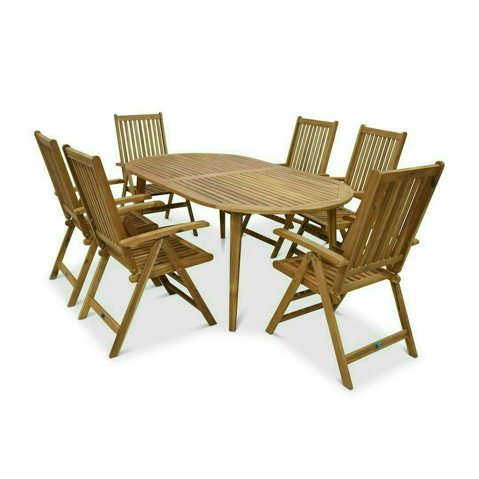 image 1 of Ellipse 6 Seater Dining Set with High Back Armchairs and Fixed Leg Table - Acacia Hardwood - Natural Oil Finish