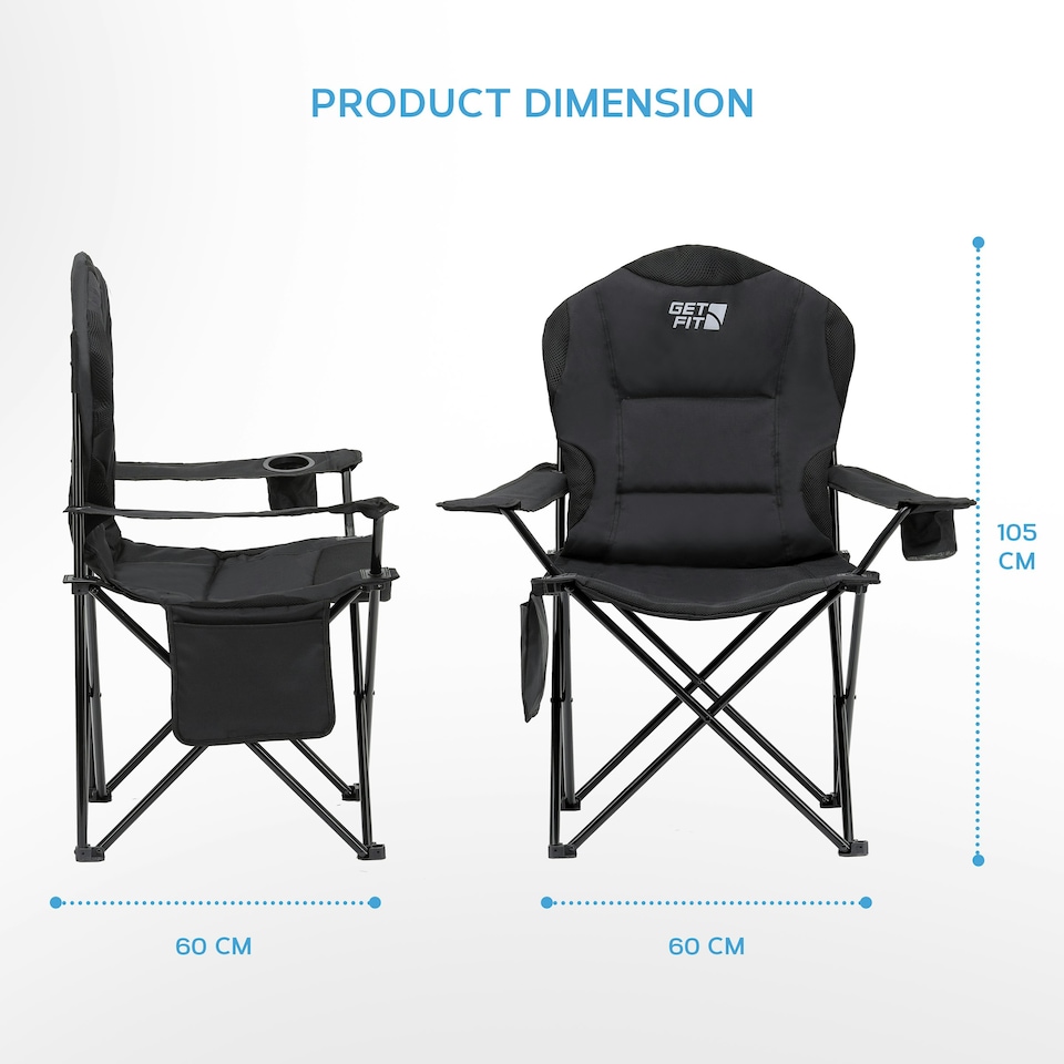image 1 of Get Fit Camping Chair - Outdoor Folding Chair With Magazine Pocket, Cup Holder & Carry Bag Weight Capacity of 130kg - Black