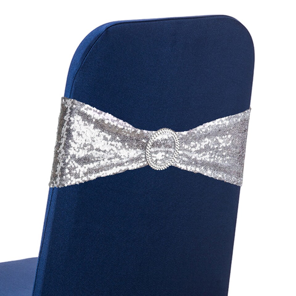 image 1 of Sequin Chair Sashes Stretch Spandex Chair Bands with Silver Buckle - 10pcs