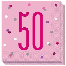 Pink Glitz Age 50 Luncheon Napkins 33cm 2Ply - Pack of 16
