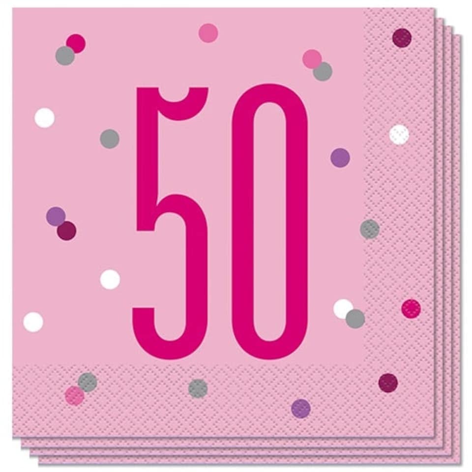 Pink Glitz Age 50 Luncheon Napkins 33cm 2Ply - Pack of 16