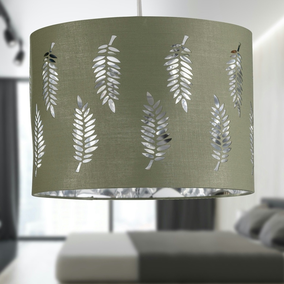 image 1 of Set of 2 Fern - Sage Green Cut Out 30cm Pendant Lightshades Green | Silver