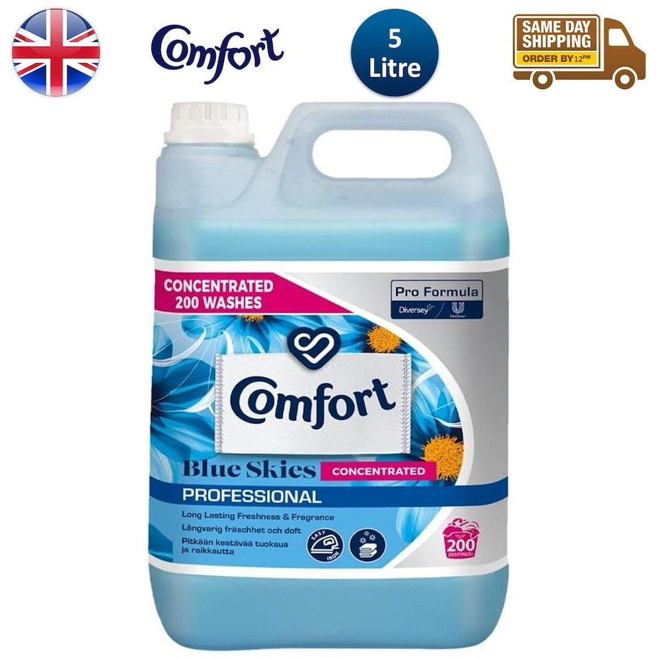 image 1 of Comfort Fabric Softener Blue Skies Concentrated Laundry Clothes 200 Washes 5L