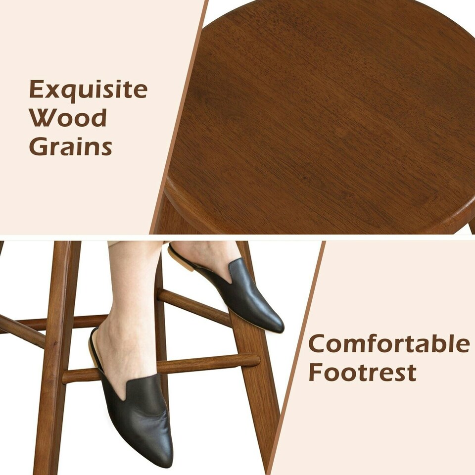 image 1 of COSTWAY Set of 2 Bar Stools Counter Height Chair 360° Swivel Brown