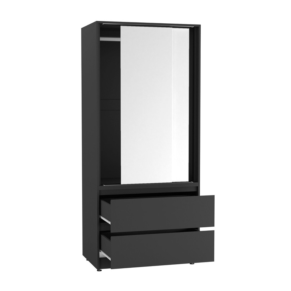 image 1 of URBNLIVING 2 Sliding Door Wardrobe With 2 Drawers And Hanging Rail | Black | White Doors | 1
