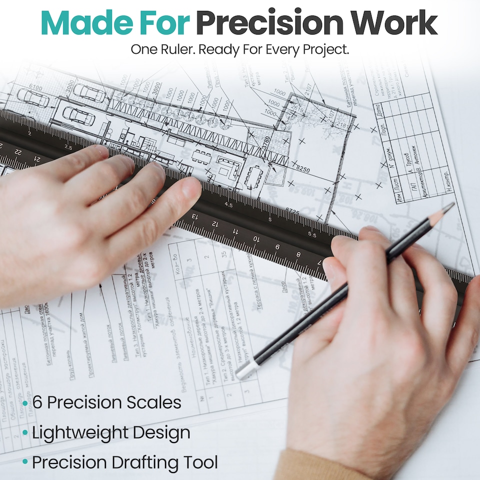 image 1 of 30cm Aluminium Triangular Ruler with 6 Precision Scales - 1pc