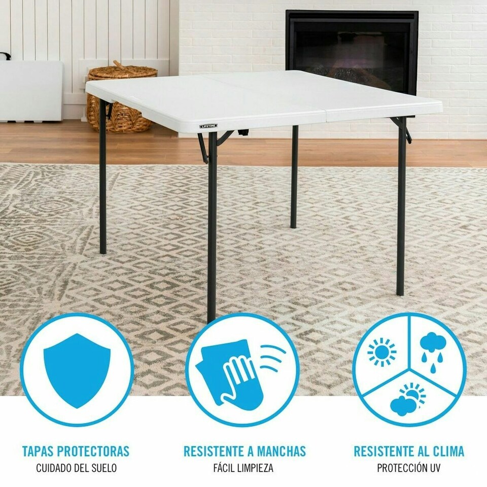 image 1 of Folding Table Lifetime White Squared Steel Plastic 94 x 94 x 74 cm