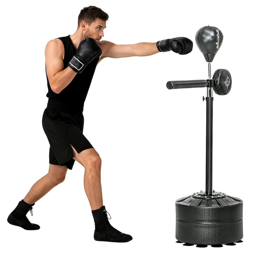 image 1 of SPORTNOW Adjustable Speed Bag with Stand, Reflex Bar, Black