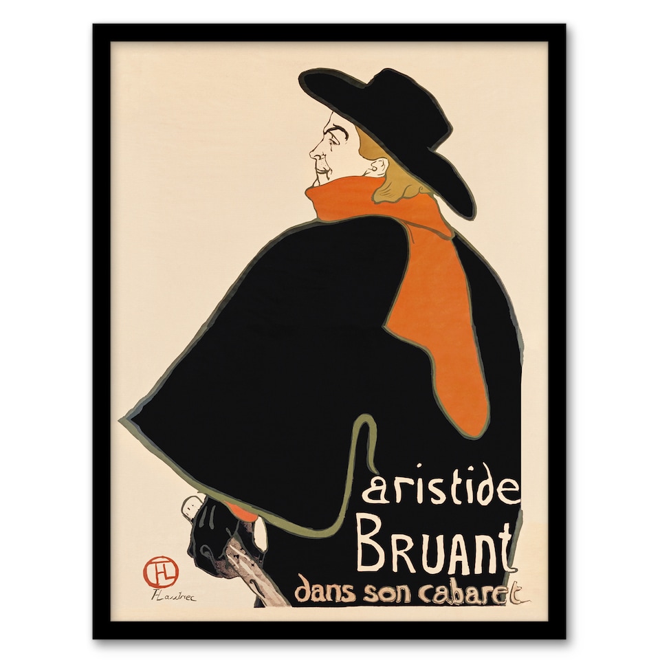 image 1 of Aristide Bruant in his Cabaret Vintage Framed Wall Art Print Lautrec 12x16"