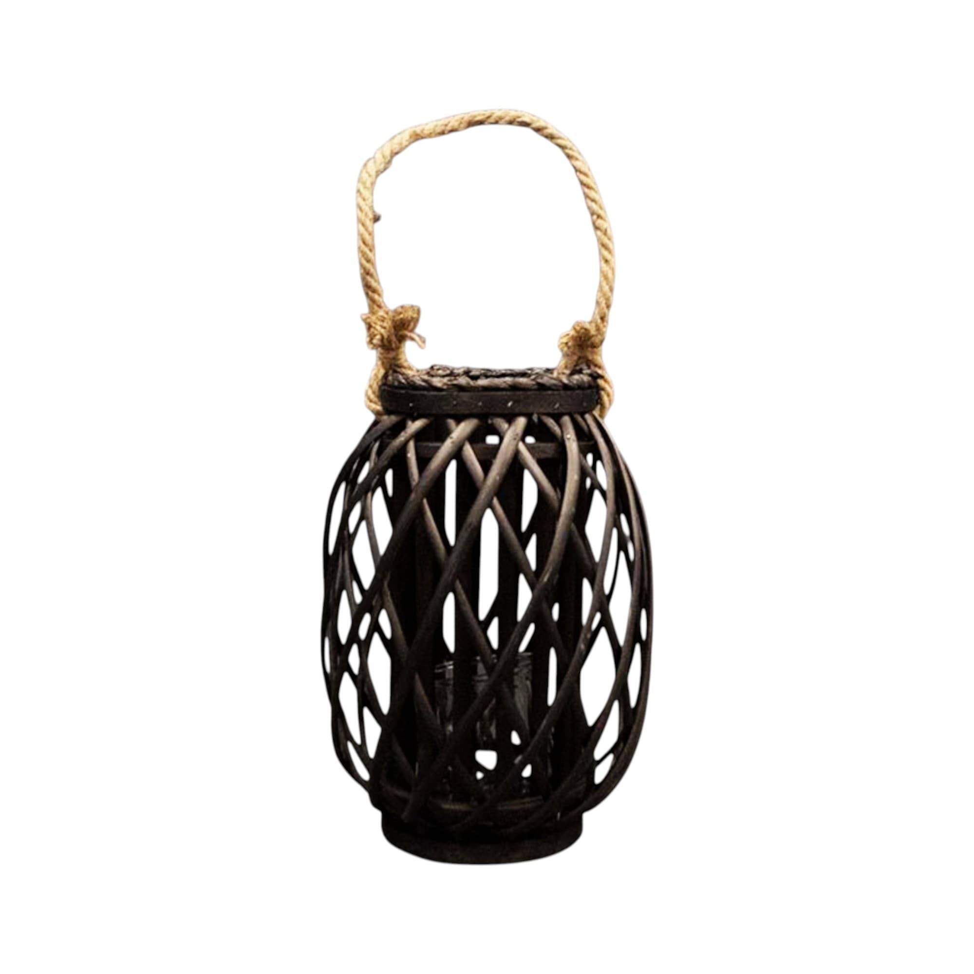 Four Candle Black Wicker Decorative Lantern - 33cm