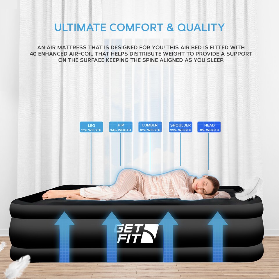 image 1 of Get Fit Air Bed With Built In Electric Pump - Premium King Size - Blow Up Bed With 2 X Free Pillows - Elevated Inflatable Air Mattress | Black | Black Mono | 1