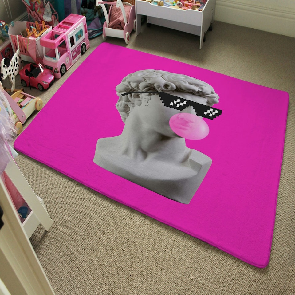 image 1 of Plaster statue,  David's head in pixel glasses (Rug) Pink | XL