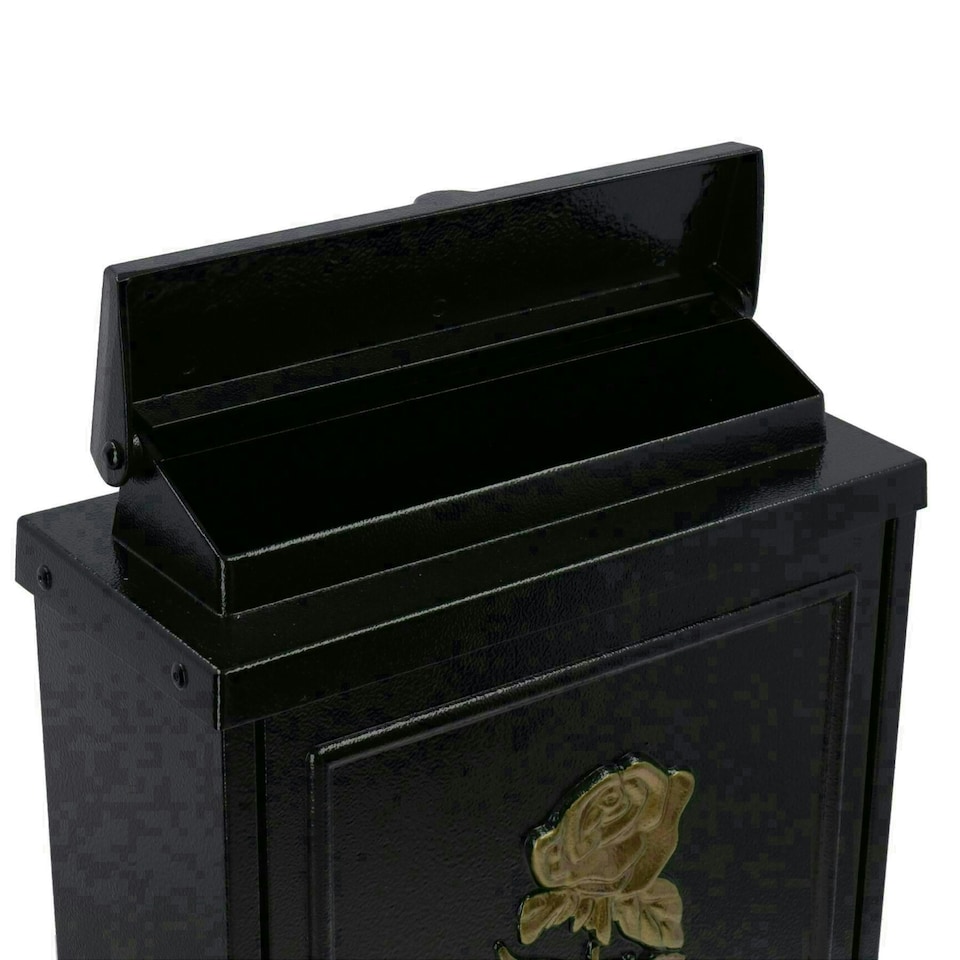 image 1 of Gold Rose Letter Post Mail Box Metal Black Wall Door Gate House Lockable Black