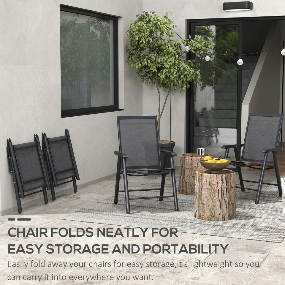 image 1 of Outsunny 4-PCS Garden Armchairs Outdoor Patio Folding Furniture Black Brown