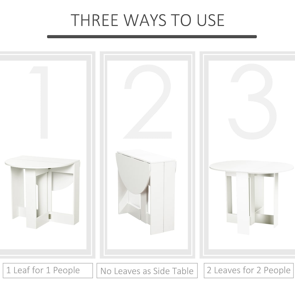 image 1 of HOMCOM Folding Dining Table, Space-saving Drop Leaf Table for Small Space, Kitchen, Dining Room, White