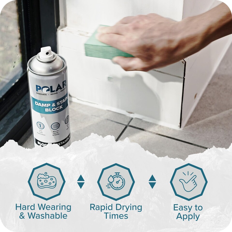 image 1 of Polar Damp & Stain Block Spray One Coat Application Internal Walls Matt | White | White | 500 ml | 2
