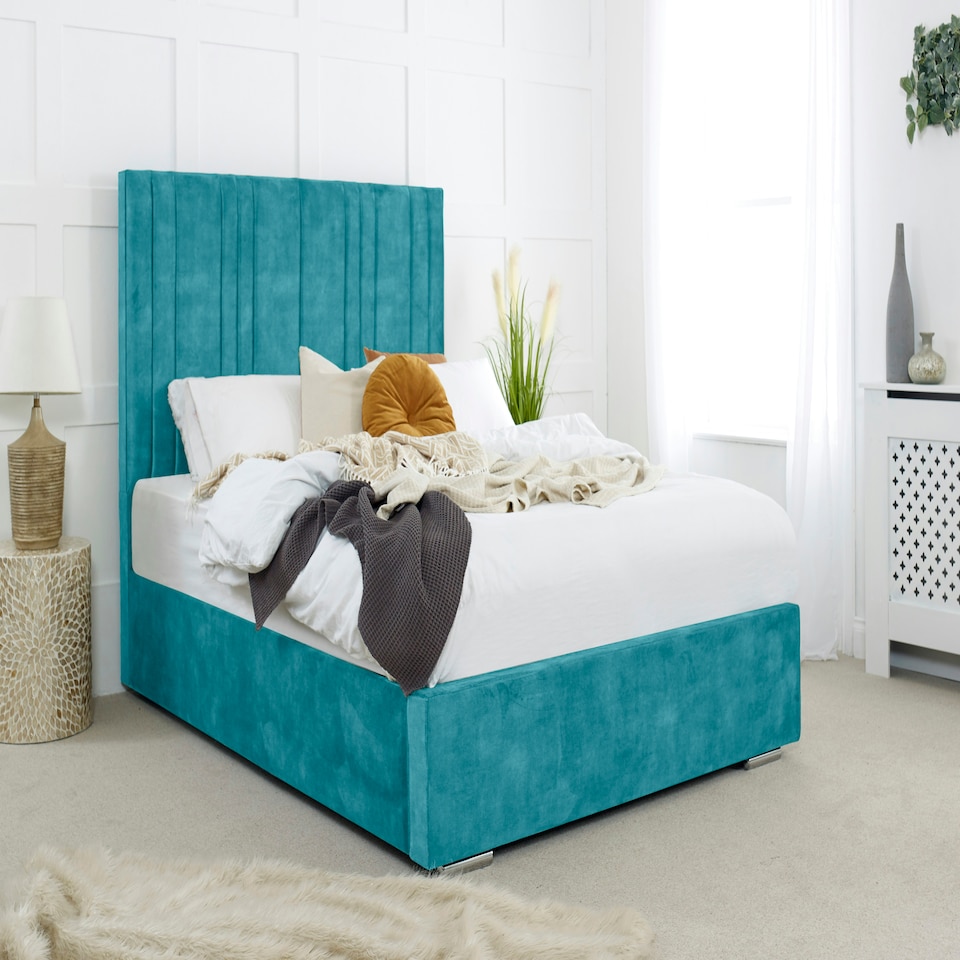 Fabio Plush Small Double Bed Frame - Teal