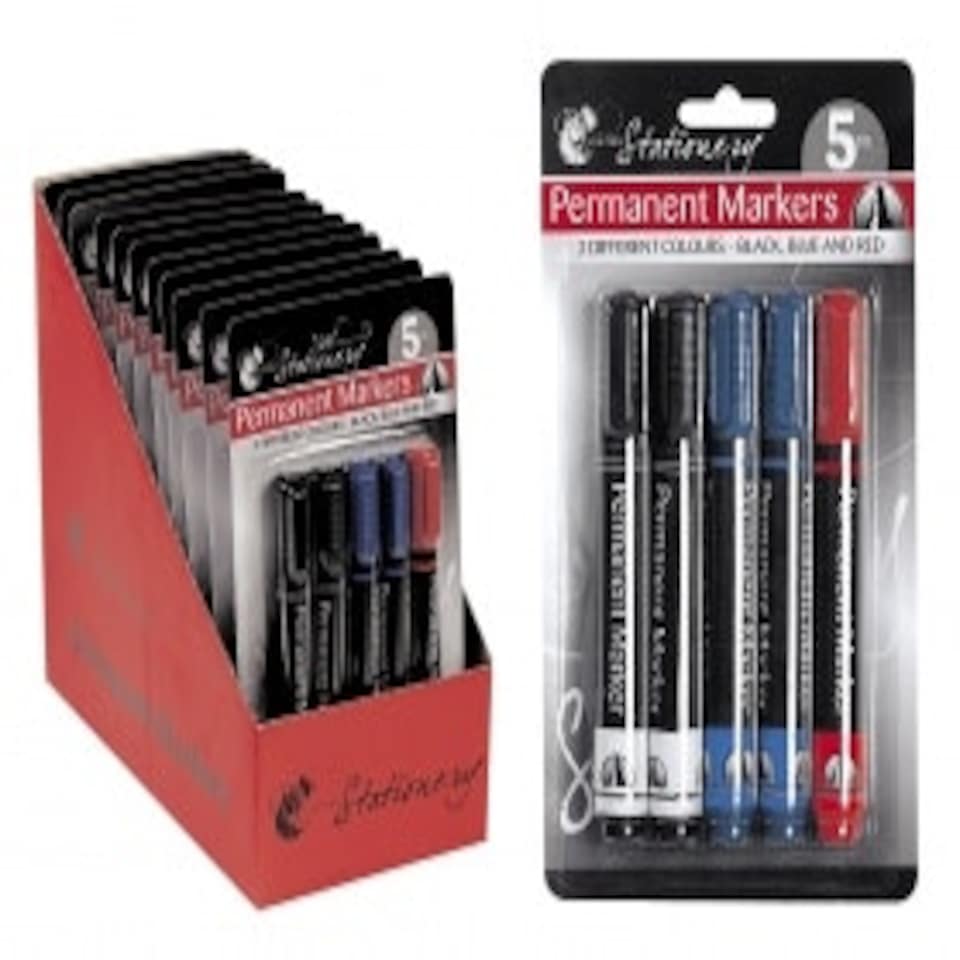 image 1 of 5 Pack Permanent Markers - Blue Black & Red