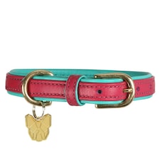 Digby & Fox Leather Padded Dog Collar - Pink - M - Neckline: 41cm-46cm