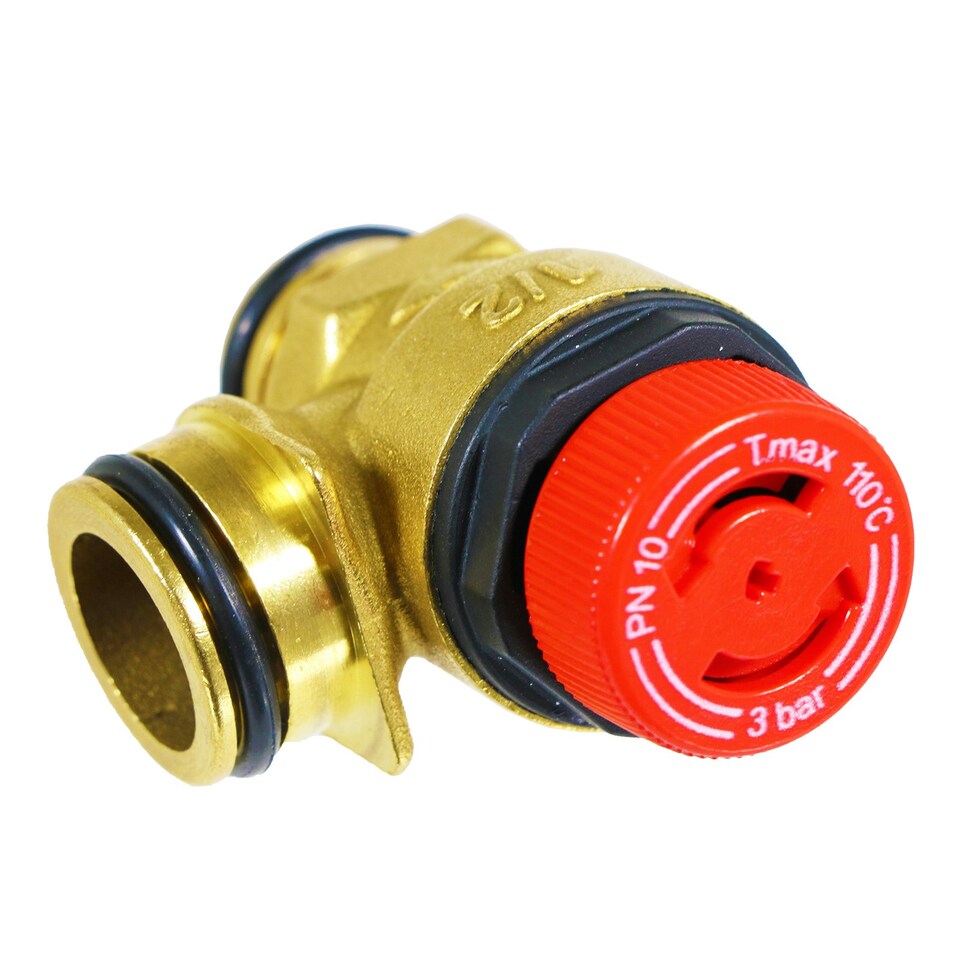 image 1 of SPARES2GO Boiler Pressure Relief Valve 3 Bar 1/2" BSP Push Fit Brass PN 10 Safety PRV