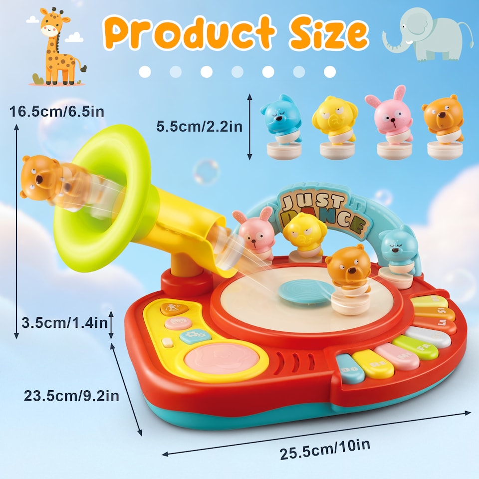 image 1 of Baby Musical Piano Toy with 4 Dancing Animal Figures - Interactive Toddler Keyboard Learning Toy with Music, Lights & Drum Sounds – Educational Gift for Ages 1-4
