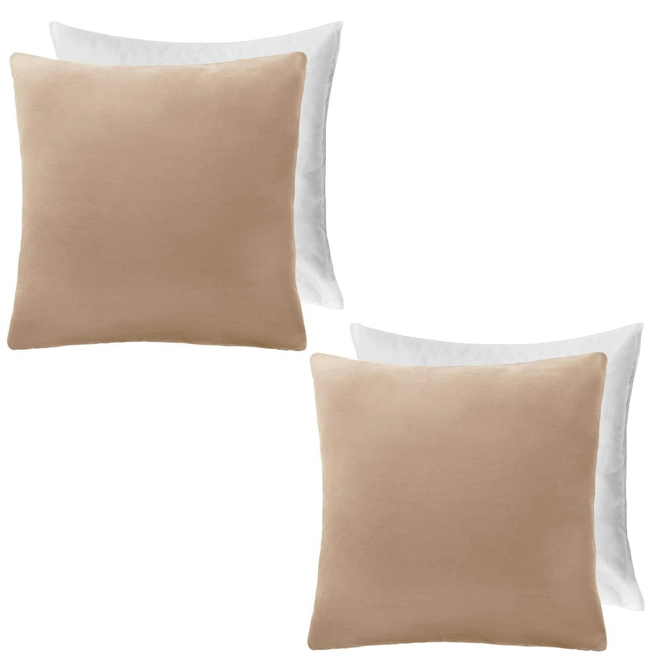 image 1 of OHS 2 x Soft Plain Matte Velvet Filled Cushions, 45x45cm - Natural | Yellow | Natural | 45 x 45cm | 2