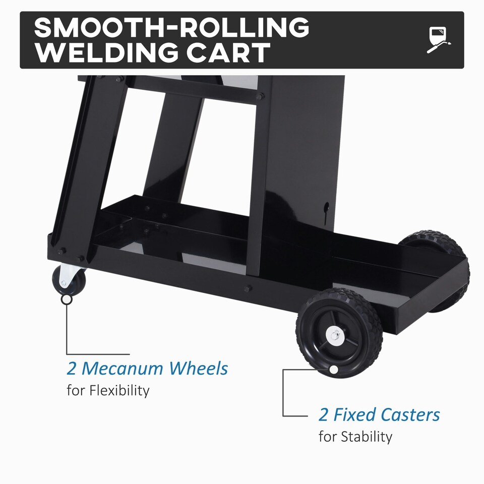 image 1 of DURHAND Three-Tier Welding Cart Welder Trolley for Gas Bottles w/ Wheels, Black
