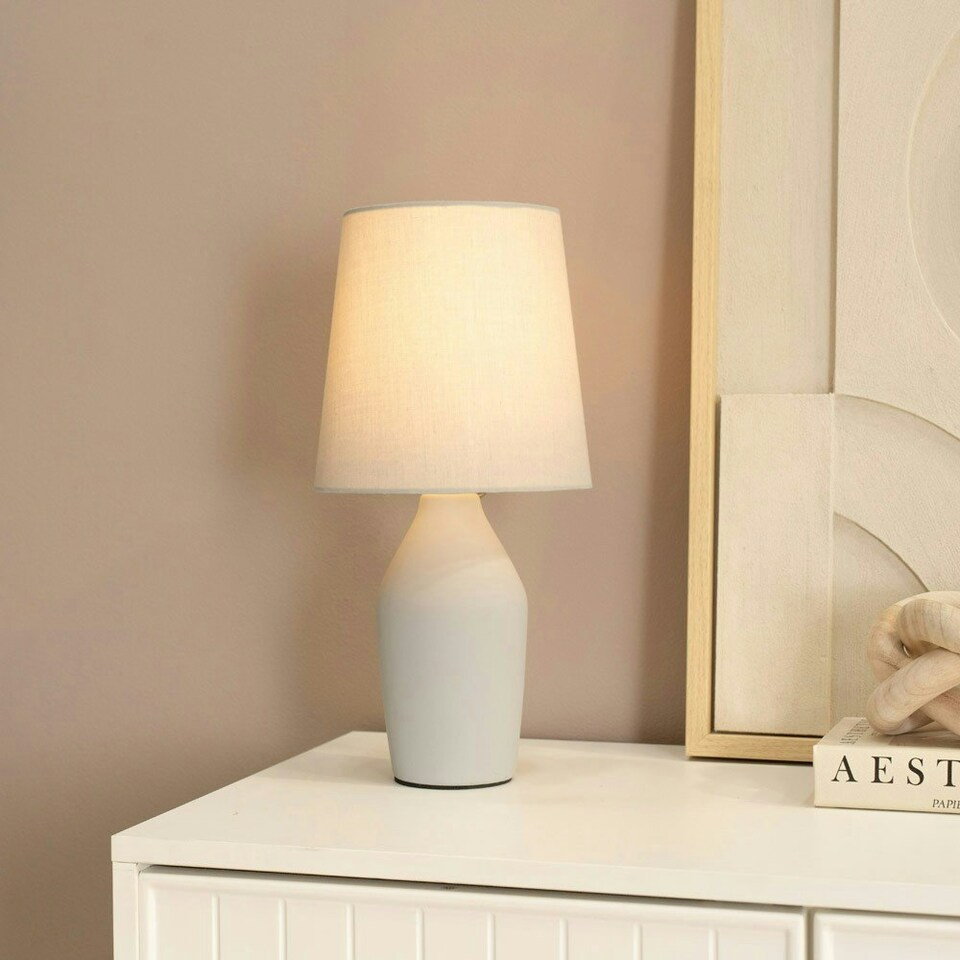 image 1 of ValueLights Arlo Pair of Grey Ceramic Table Lamps with Grey Shades and LED Bulbs
